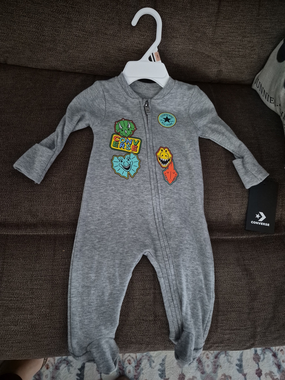 Converse Gray Baby One-Piece Footed Romper with Patches